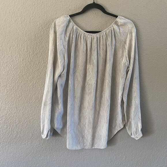 Rebecca Taylor Blouse Womens Sz 10  Cream Gray Kimono Print  Lyocell Flowy NWT - Picture 7 of 14
